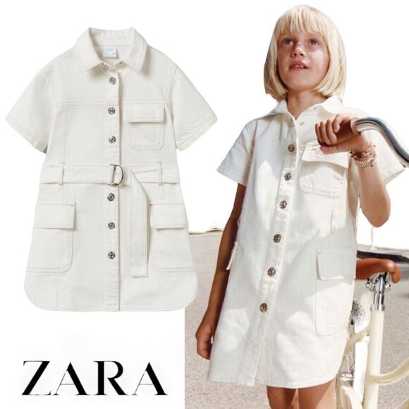 ZARA Kids | Ecru | DENIM CARGO DRESS - Picture 1 of 5
